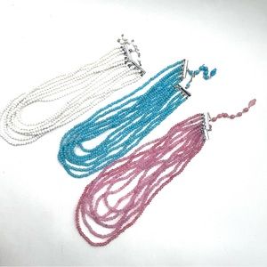3 Vintage Pastel Glass Bead Multi Strand Necklaces marked Japan